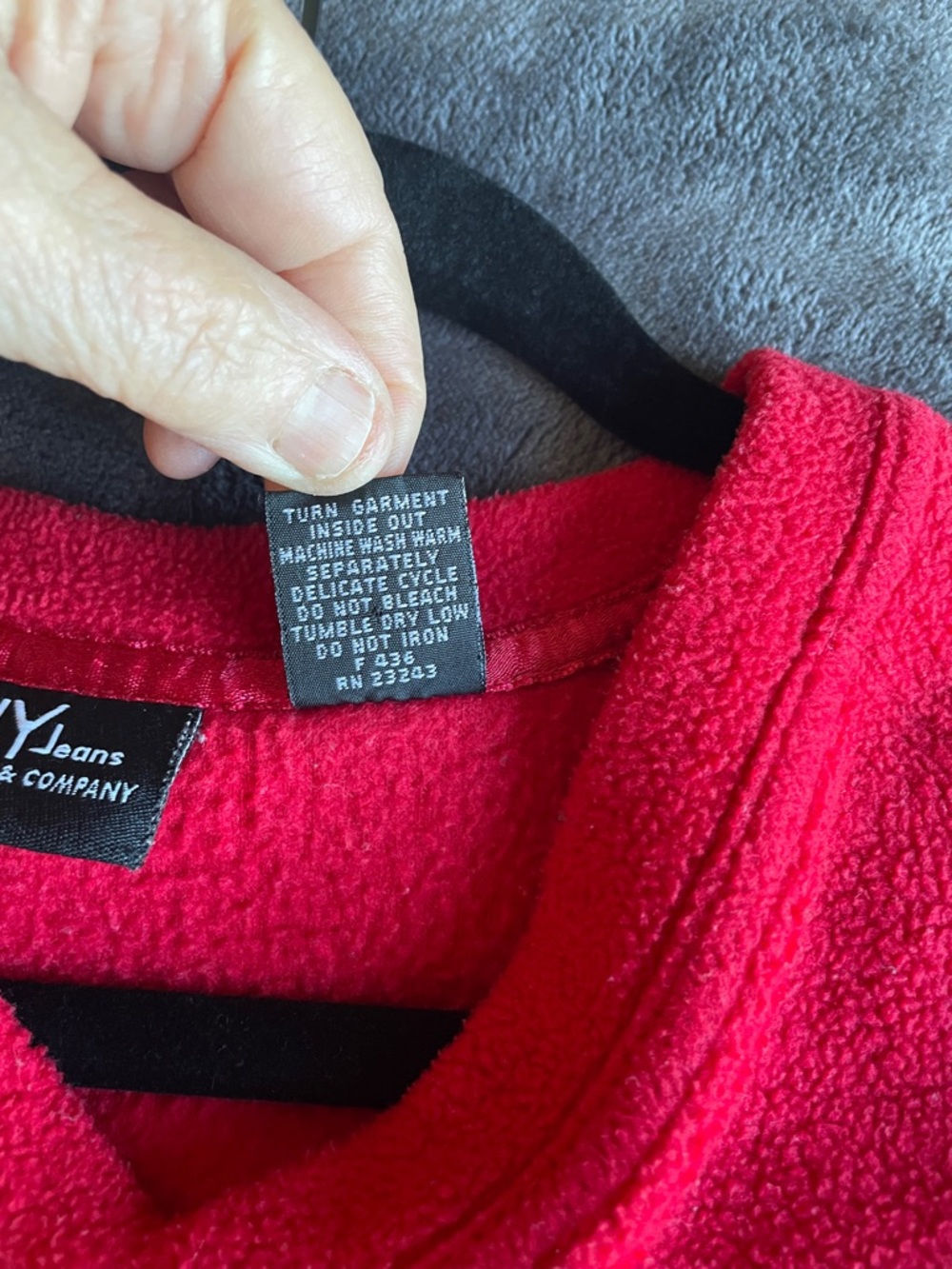 New York Jeans Men's Red V-Neck Fleece Sweater - Picture 3 of 9